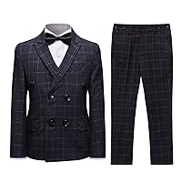 SWOTGdoby Boys Dress Suits 3 Piece Slim Fit Check Plaid Kids Tuxedo Suits for Boys Formal Blazer Jacket Pants Vest Wedding