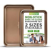 NutriChef 2-Piece Nonstick Baking Sheet Pans - Premium Carbon Steel Oven Bake Trays w/ Non-Stick Coating - Large & Medium Sized Cookie Sheets for Baking - Champagne Gold