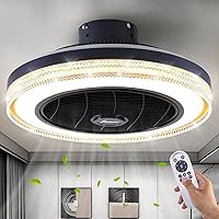 HuixuTe Ceiling Fan with Lights Remote Control, 21 inches 3 Colors 3 Speeds Bladeless Ceiling Fan, Enclosed Low Profile FUSH Mount Ceiling Fan with Light for Living Room Kitchen