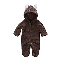 Baby Boys And Girls Jumpsuit Autumn/Winter Solid Color Cartoon Ear Plush Sweater Birthday Short Sleeve