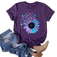 WUAI Summer Tops for Women Plus Size Short Sleeve Loose Fit Sunflower Graphic Tees Cotton Holiday Shirts Blouses