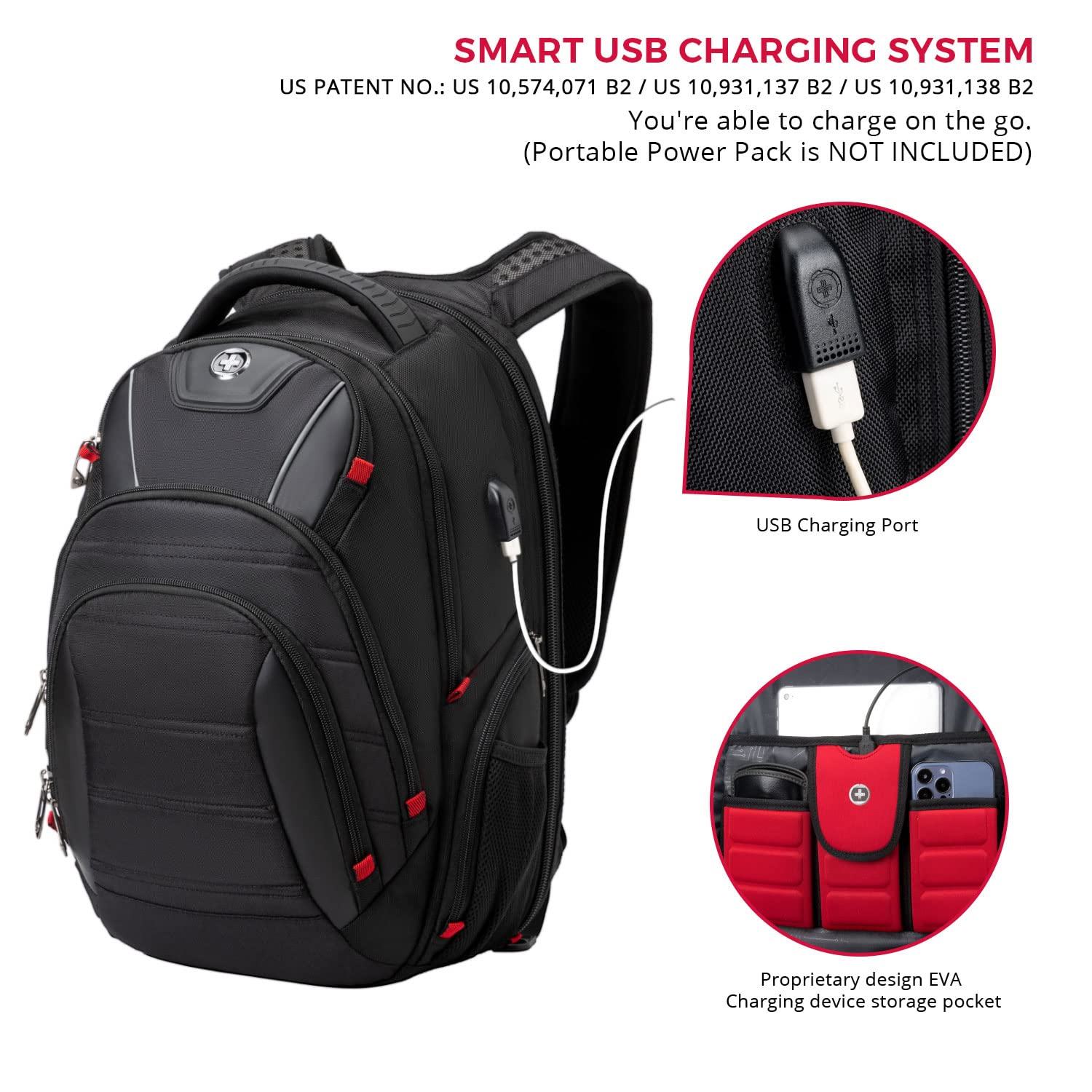 Swissdigital Design Circuit College Business Travel Backpack TSA Friendly Built in USB Charging RFID Protection Fits Laptops up to 15.6