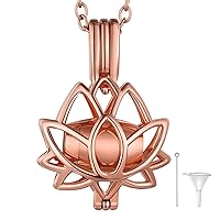 FaithHeart Personalized Custom Mother Ash Pendant Necklace Rose Gold Lotus Locket Jewelry for Female, Cremation Memory Accessories for Love