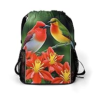 Gym Bag for Women Men Birds with FlowersTravel Duffel Bag Large Capacity Sports Drawstring Backpack