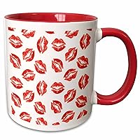 3dRose Flirty Hot Lips Pattern - Red Lipstick Kiss Marks Design on White -... - Mugs (mug_56711_10)