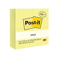 Post-it Notes, 3x3 in, 24 Pads, Canary Yellow, Clean Removal, Recyclable