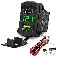 Nilight Rocker Switch Style USB Charger Green LED Voltmeter Quick Charge 12V PD Type C and USB QC 3.0 Car Charger Replacement with Inline Fuse for Switch Panel on Boats RV Truck Car, 2 Years Warranty