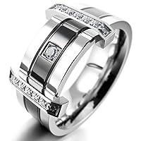 Men's Stainless Steel Ring Band CZ Silver Tone Black Wedding