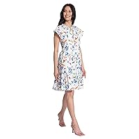 Maggy London Women's Tie Neck Flutter Sleeve Tier Hem Dress