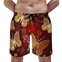 Valentine Hearts Golden Butterfly Swim Trunks Quick Dry Summer Beach Swimming Trunks Men's Casual Shorts