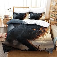 Giant Black Cat for Boys Girls Duvet Cover 3D Printed Comforter Covers Quilt Cover with Zipper Closure Soft Microfiber Bedding Set with Pillow Cases 3 Pieces Full（203x228cm）