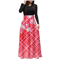 Womens Red Dress Women's Casual Christmas Snowflake Printed Round Neck Long Sleeve Oversized Oversized Dresses