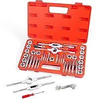 40-Piece Premium Tap and Die Set, SAE Unified Screw Thread, Size #4 to 1/2” | Include UNC Coarse, UNF Fine and NPT Threads | Essential Threading Tool Kit with Complete Handles and Accessories