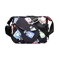 SCL Women's Nylon Crossbody Bag With Flowers Shoulder Messenger Bags Wallet Multicolor (Black1)