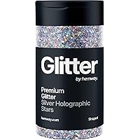 Hemway Silver Holographic Stars Glitter Shaped 78g/2.8oz Powder Metallic Resin Craft Flake Shaker for Epoxy Tumblers, Hair Face Body Eye Nail Art Festival, DIY Party Decorations Paint