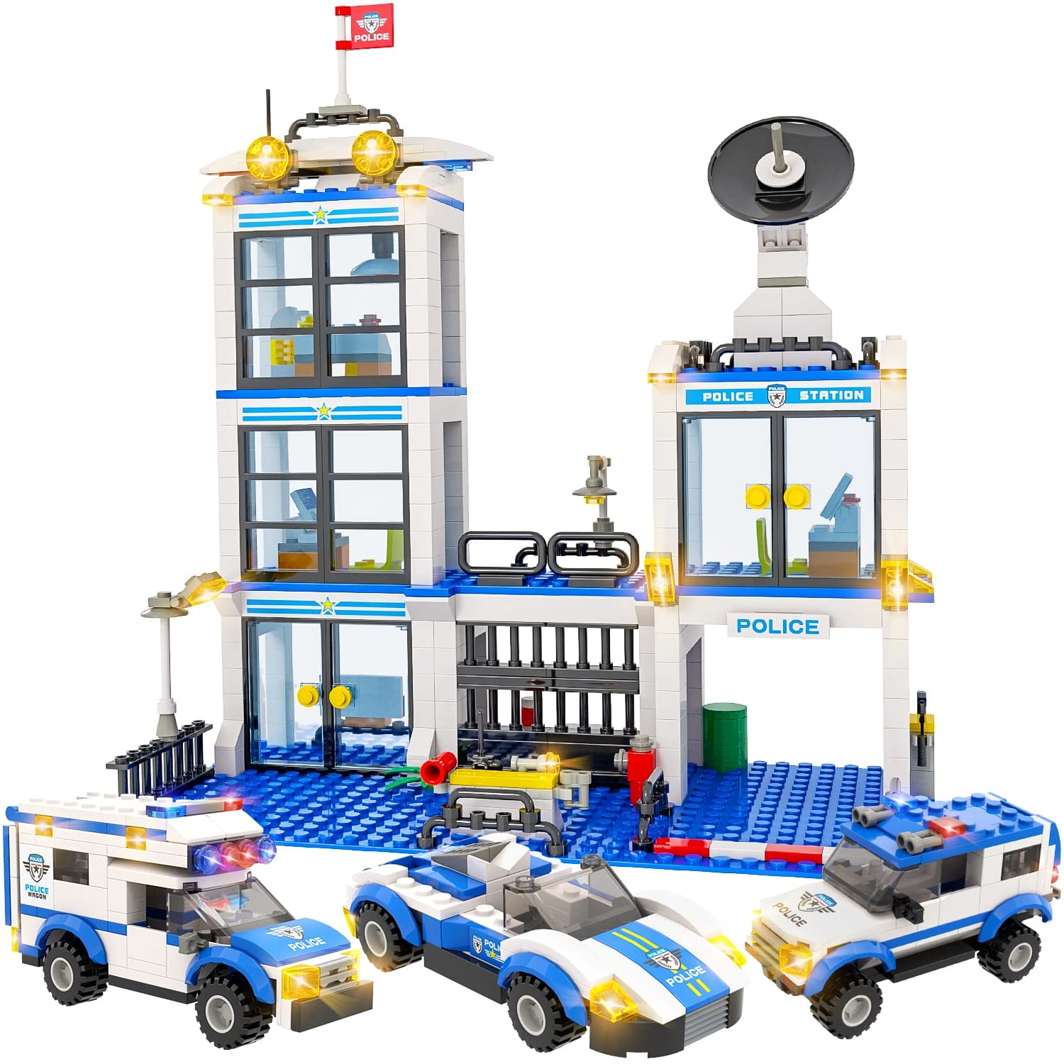 City Police Station Building Kit, Police Car Toy, City Police Sets, with Escort Car, Prison Van, Cruiser, Best Learning Roleplay STEM Police Toys Birthday for Kids Boys Aged 6-12