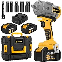 1000N.m(740ft-lbs) Cordless Impact Wrench, 1/2 Inch High Torque Brushless 21V Impact Gun w/ 2 x 4.0Ah Battery & Fast Charger & 5 Sockets, Pistola De Impacto for Home Car Tires Truck Mower