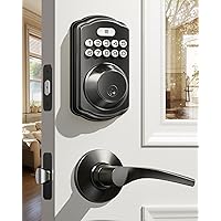 Keyless Entry Door Lock with 2 Lever Handles - Electronic Keypad Deadbolt, Auto Lock, Easy Installation Digital Smart Code Door Lock, Front Door Lock Set, Matte Black