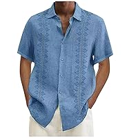 Mens Hawaiian Shirts Short Sleeve Beach Casual Shirts Polyester Graphic Clothes Slim fit Loose Tops with Pocket