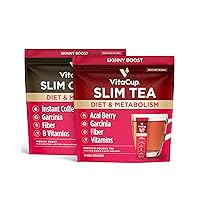 VitaCup Slim Instant Tea Packets Acai Oolong tea 24ct + Slim Instant Medium-Dark Coffee Packets 24ct, w/B Vitamins, Garcinia, Fiber, For Diet & Metabolism Support