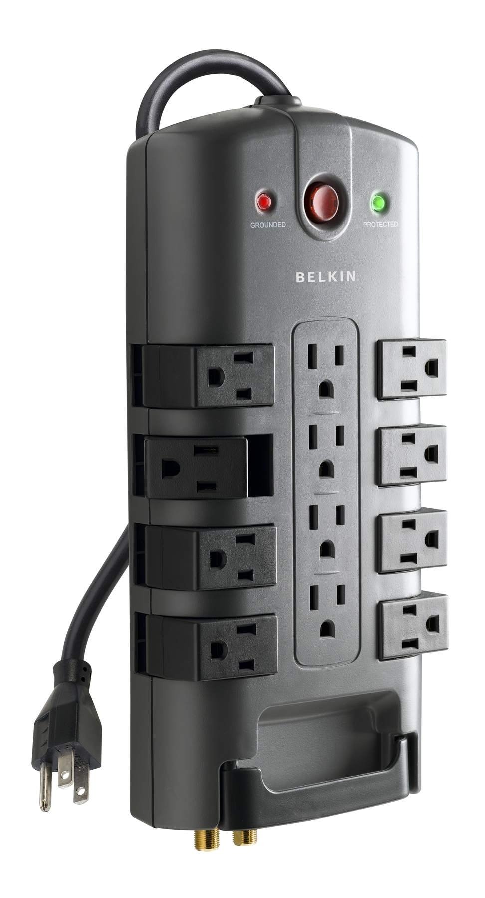 Belkin Surge Protector Power Strip w/ 8 Rotating & 4 Standard Outlets - 8ft Sturdy Extension Cord w/ Flat Pivot Plug for Home, Office, Travel, Desktop & Charging Brick - 4320 Joules of Protection