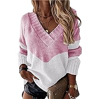 Andongnywell Women's Leopard v-neck Sweater Oversized Casual Loose Basic Sherpa Pullover Knit Jumper