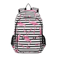 ALAZA Pink Flamingo Black & White Striped Laptop Backpack Purse for Women Men Travel Bag Casual Daypack with Compartment & Multiple Pockets