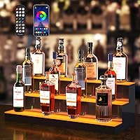 VEVOR LED Lighted Liquor Bottle Display, 3 Tiers 30 Inches, Supports USB, Illuminated Home Bar Shelf with RF Remote & App Control 7 Static Colors 1-4 H Timing, Acrylic Lighted Shelf for 24 Bottles
