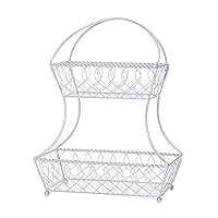 Loop and Lattice 2-Tier Metal Countertop Flatback Fruit Storage Basket, 17.5 Inch, White