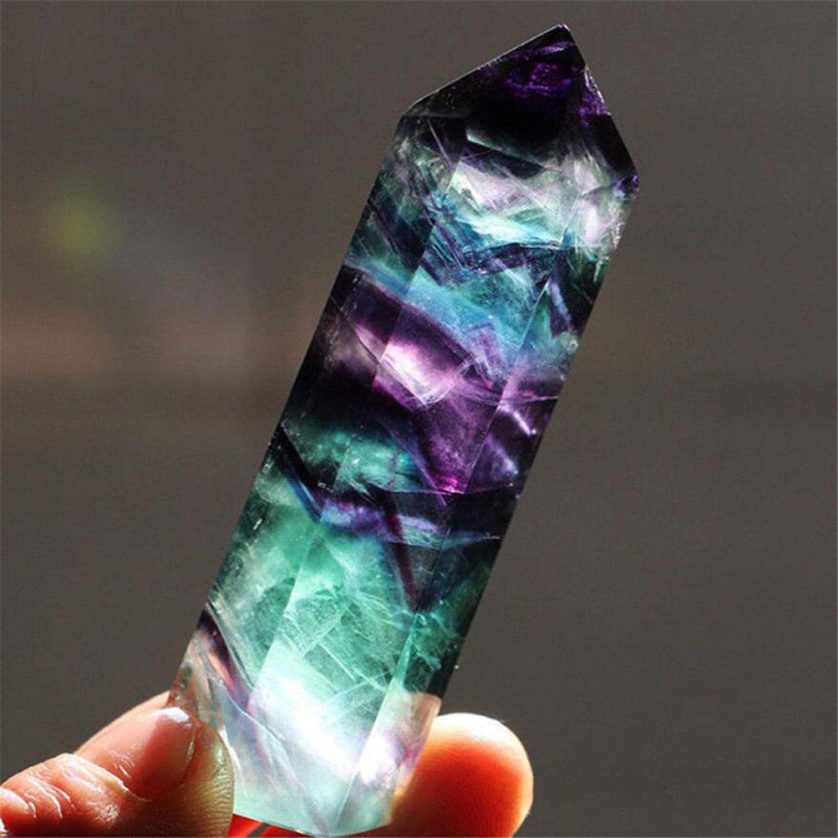 Larse Natural Fluorite Quartz Crystal Stone, Healing Amethyst Hexagonal Wand, Eliminate The Negative Energy Accumulation in The Body & Remove The Bad Luck, 1.77''~2.56''