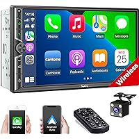 [Wireless Upgrade] Double Din Car Radio with Wireless Apple CarPlay & Android Auto, Bluetooth, 4.2-Channel Audio Output, Mirror Link, 7