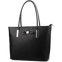 AOSSTA Large Black Tote Bag for Womens Travel Shoulder Handbag with Bow, Black, L