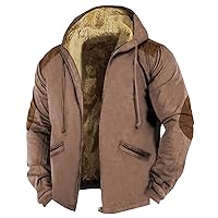 Mens Fleece Jacket Zip Up Sweashirts Thick Fleece Sherpa Lined Winter Heavyweight Hooded Coats with Letter Print