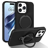YINLAI Case for iPhone 15 Pro 6.1-Inch, Magnetic [Compatible with Magsafe] with 0-150° Ring Holder Invisible Kickstand Slim Liquid Silicone Men Women Shockproof Protective Phone Cover, Black