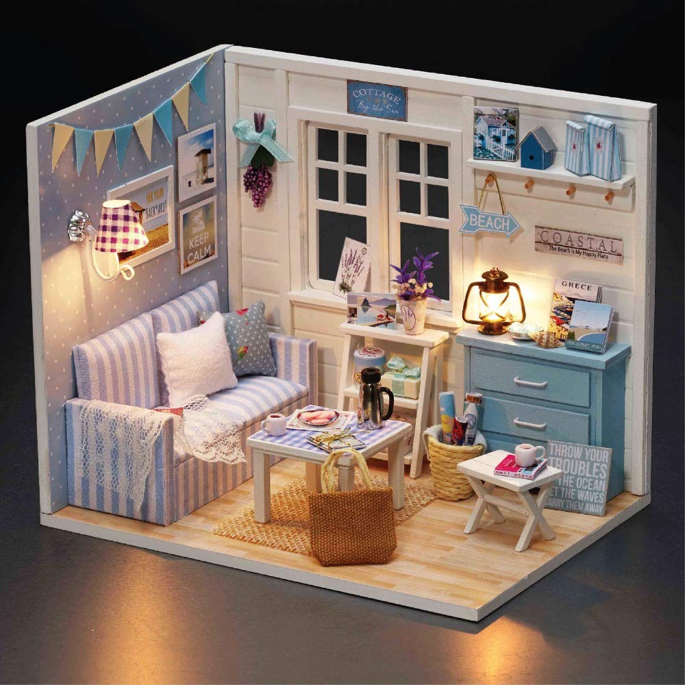 Danni Furniture DIY Doll House Wooden Miniatura Doll Houses Furniture Kit Puzzle Handmade Dollhouse Toys for Children Kids Gifts