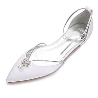 Lady Elegant Pointed Toe Satin Dress Flats Shoes with Pearl and Crystals