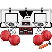 2 Player Basketball Game, Dual Shot Over The Door Mini Basketball Hoop Indoor with Scoreboard, Basketball Toy Gifts for Kids Boys Girls Adults, Suit for Bedroom/Office/Outdoor/Pool, Black