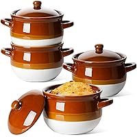 LE TAUCI French Onion Soup Bowls with Lid, 22 Oz French Onion Soup Crocks Oven Safe Ceramic Soup Bowls with Handles for Soup, Chili, Beef Stew, Cereal, Pot Pies, Set of 4