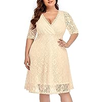 Women Lace V Neck Plus Size Cocktail Dress Knee Length Bridal Wedding Formal Casual Party Wedding Guest Dresses