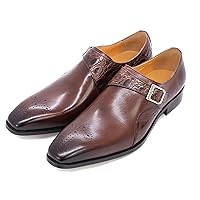 Men's Fashion Handmade Genuine Leather Single Buckle Monk Strap Loafers Dress Formal Slip On Tuxedo Shoes