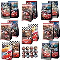 24pc car Party Gift Bags,12pc Gift Bags and 12pc stickers Party Supplies for Kids Cute Themed Party, Birthday Decoration Gift Bags Well for Girls or Boys