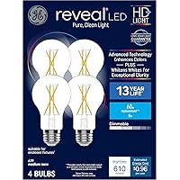 GE Reveal HD+ LED Light Bulbs, 60 Watt, A19 Bulbs (4 Pack)