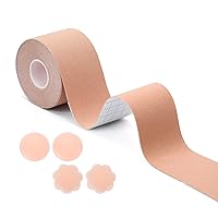 BoobTape Invisible Chest Lift Tape Push up Body Tape DIY Breathable Breast Lift Tape,Breathable Breast Lift Tape for A-E Cups and 2 Pairs Nipple Cover Pink