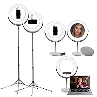Beauty Ring Makeup Mirror & Ring Light Bundle All-in-One 1x, 5X Magnified Mirror, Phone Holder, Light Stand, Webcam Mount
