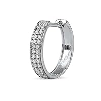Sterling Silver 1/20Ct TDW Diamond Single Hoop Earring with Rhodium Fashion Jewelry by DZON (I-J, I2) for Men