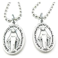 2 pc Lot Miraculous Medal Pendant Necklace Silver No Tarnish Chain