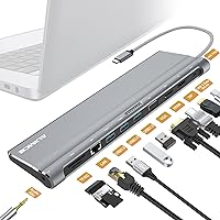 USB C Docking Station Triple Display, Laptop Dock with 100W PD Port, Dual Monitor Adapter 4K HDMI/DP/VGA, 3USB A 3.0, Gigabit Ethernet, Audio, SD/TF for Full-Featured Type C MacBook Windows Devices