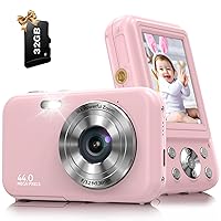 Digital Camera, FHD 1080P 44MP Kids Digital Camera for Photography with 32GB Card, 16X Zoom Point and Shoot Camera with Fill Light, Anti-Shake Compact Vlogging Camera for Teens Boys Girls (Pink)