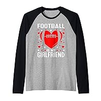 Football Heart Is My Girlfriend Costume Valentine's Day Raglan Baseball Tee