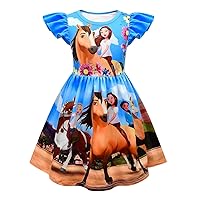 Girls Casual Dresses Cute Graphic Flutter Sleeve Dress Playwear Outfits 3-7Y